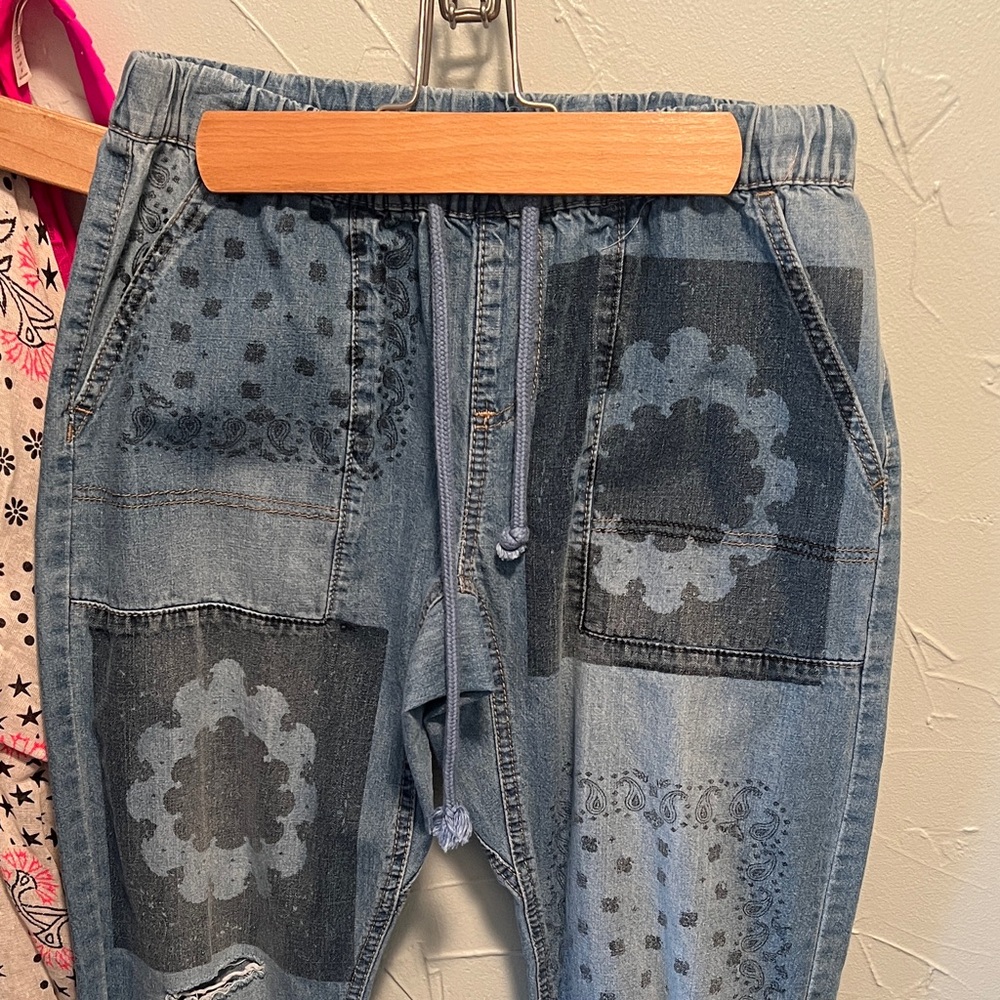 Easel Blue Patchwork Boyfriend Jeans